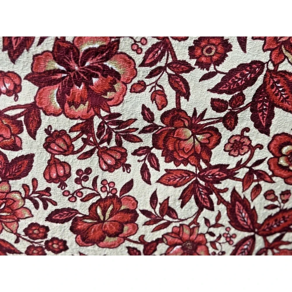 1950 60s VTG House N Home Barkcloth Fabric 3.65 Yds Red Floral Cottagecore Decor